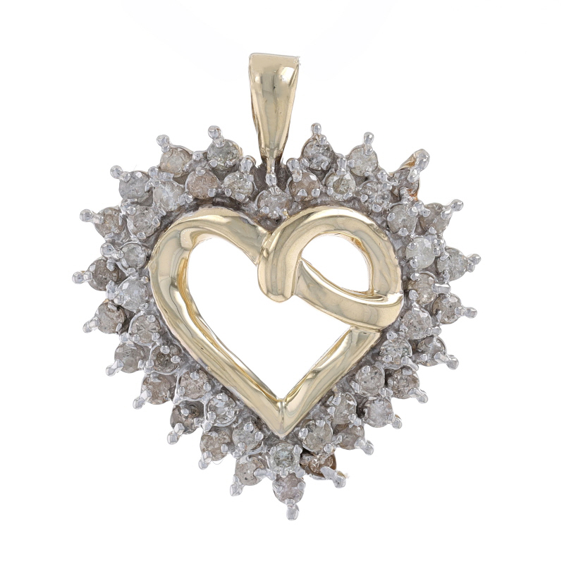Yellow Gold Diamond Heart Pendant - 10k Round Brilliant 1.00ctw Love Wreath
